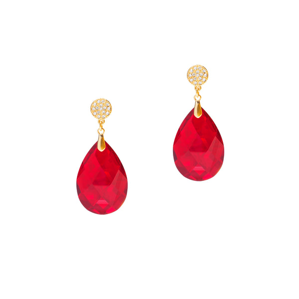 CRYSTAL DROP STATEMENT EARRINGS (RED)