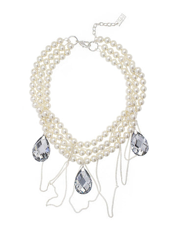 CRYSTAL CASCADE STATEMENT NECKLACE (OFF WHITE)