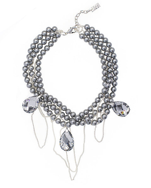 CRYSTAL CASCADE STATEMENT NECKLACE (GREY)
